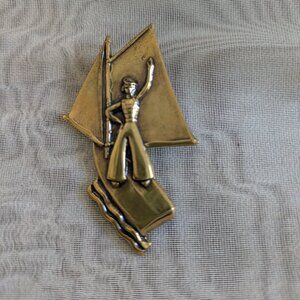 Brass Sailor Girl Brooch Pin